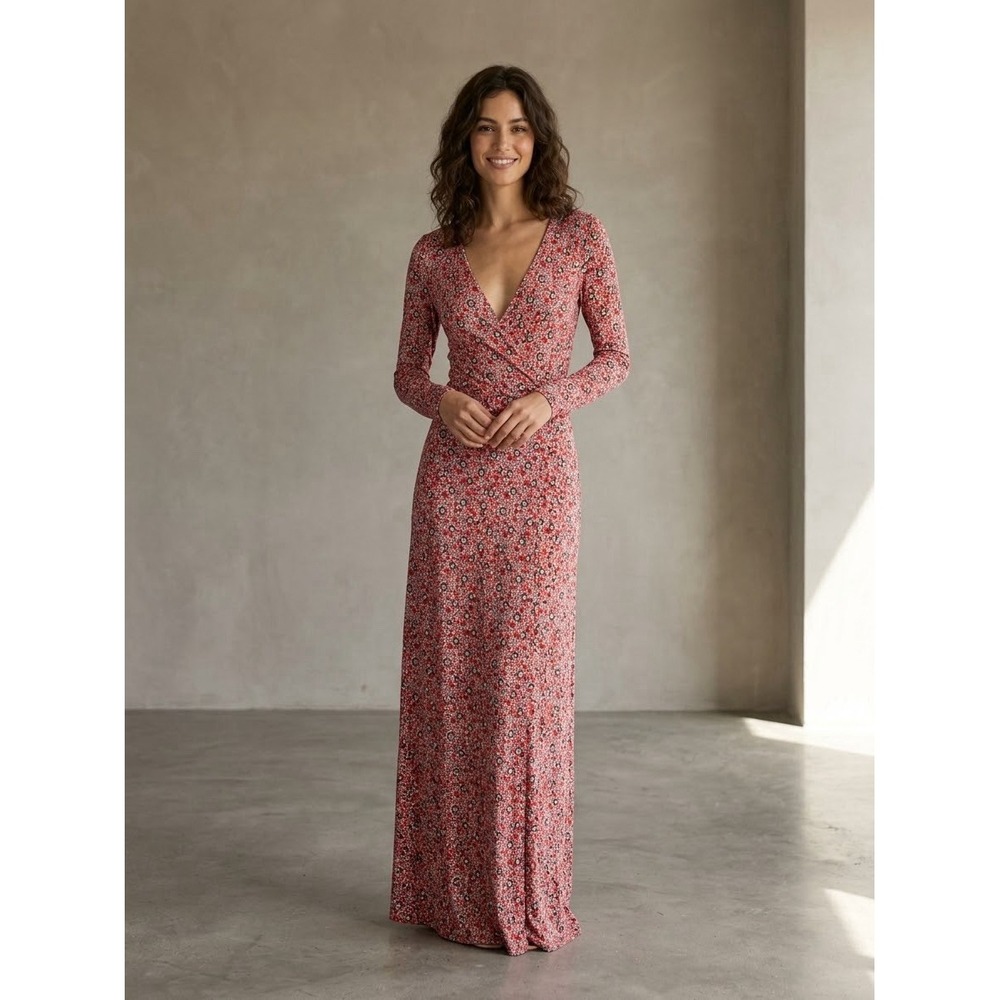 Boden Red Wrap Maxi Dress 6R Cottagecore Boho Chic Romantic Resort Cruise